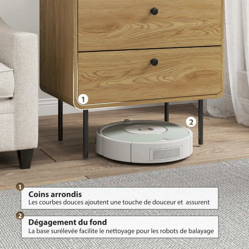 HOMCOM Commode 4 tiroirs, meuble de rangement étroit avec pieds en acier, coins arrondis, 60 x 39 x 91,5 cm, chêne