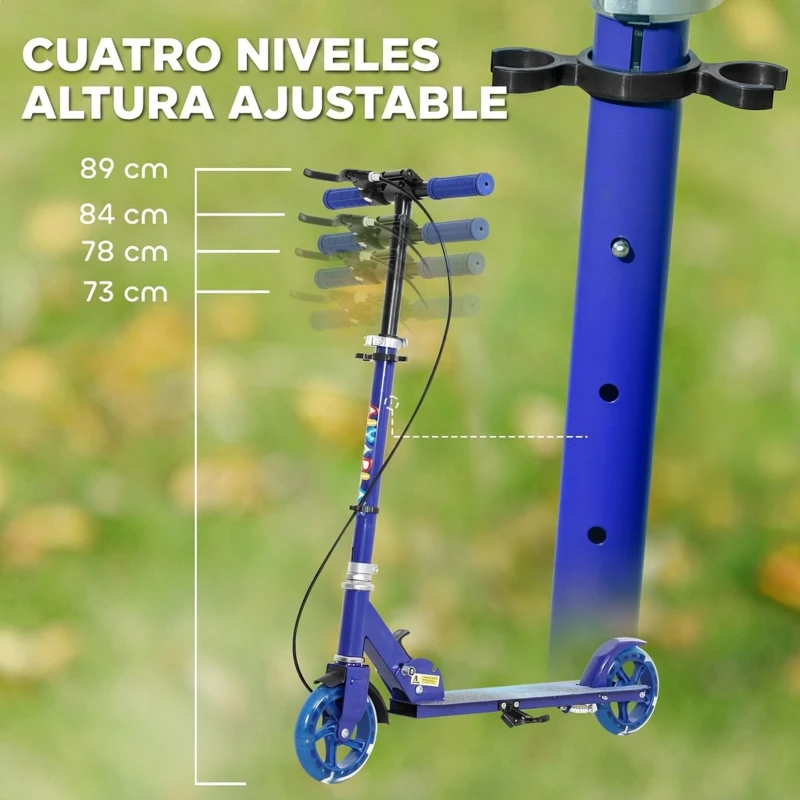 AIYAPLAY Patinete Plegable para Niños de 3-8 Años de 2 Ruedas con Luces Manillar de 4 Altura Ajustable Doble Frenos Azul