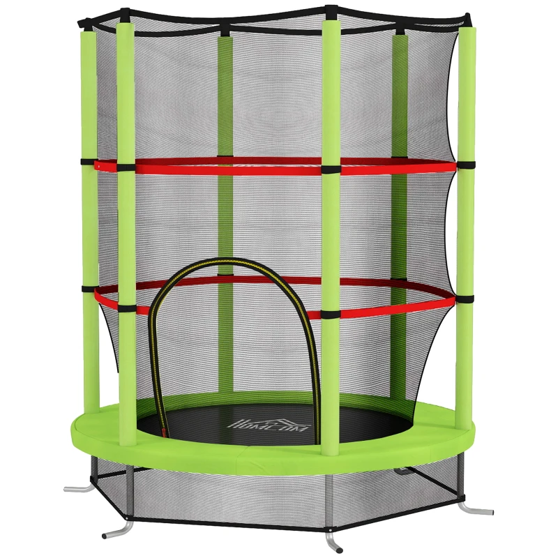 HOMCOM Tappeto Elastico per Bambini 3-6 Anni con Rete di Protezione, 6 Colonne e 3 Ingressi, Ø140x190 cm, Verde e Nero
