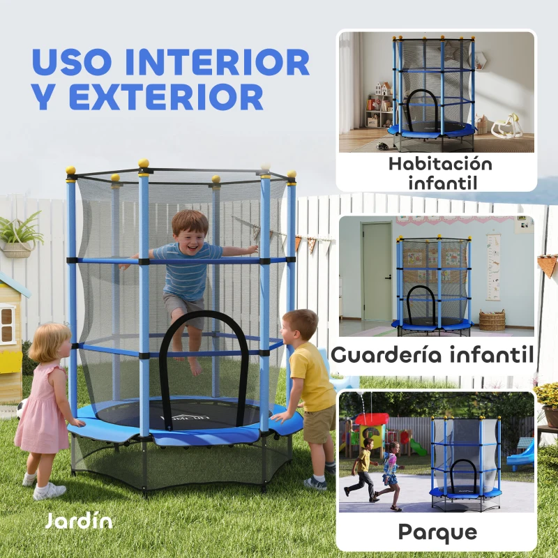 HOMCOM Trampolín para Niños de +3 Años Ø140 cm con Red de Seguridad y Marco de Acero para Interior y Exterior Azul y Negro
