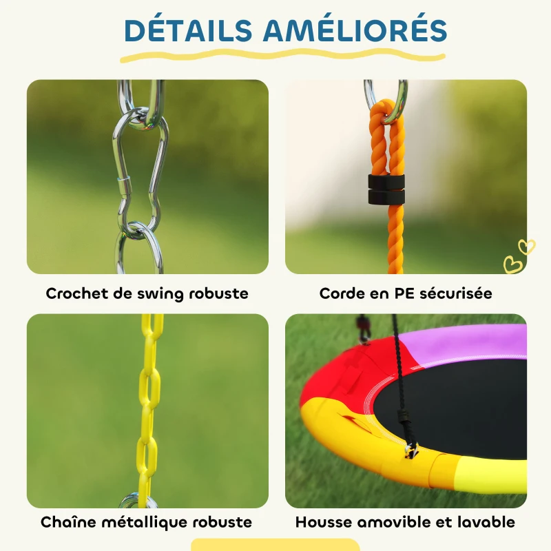 AIYAPLAY Balançoire Portique Enfants 5 en 1 avec Toboggan, 3 Balançoire, Face à Face, Hauteur Réglable, 3-8 ans, Multicolore