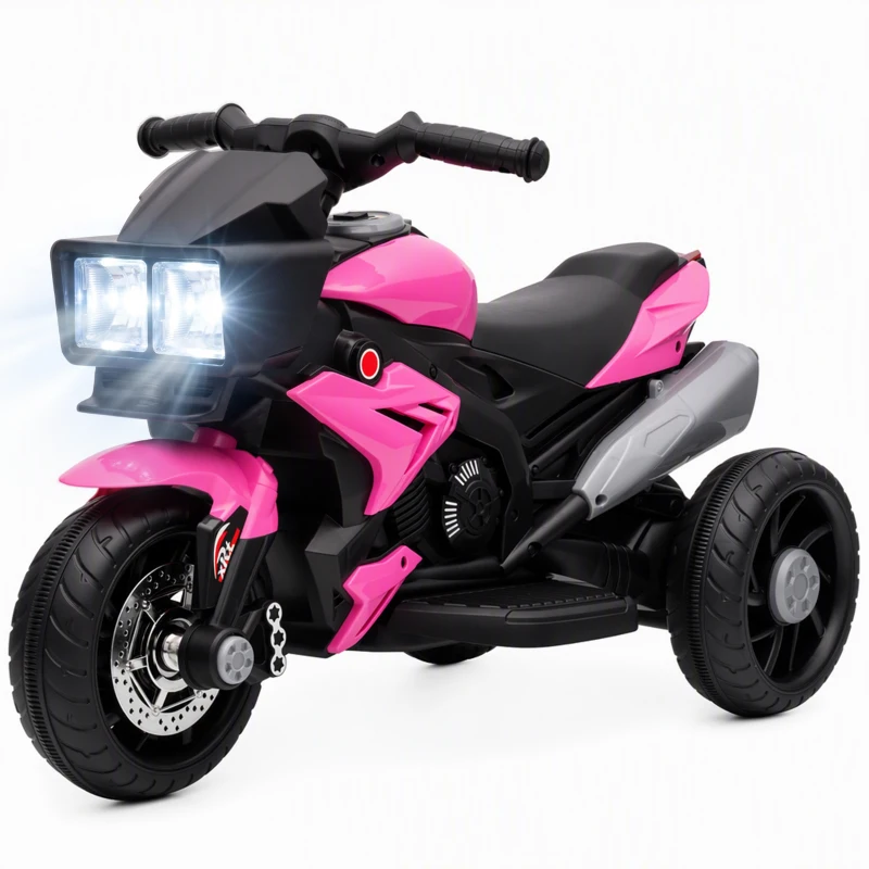 AIYAPLAY Kids Electric Motorcycle Ride-On Toy, 3-Wheel Battery-Operated Motorbike with Horn, Toddler Ride On Bike, Pink