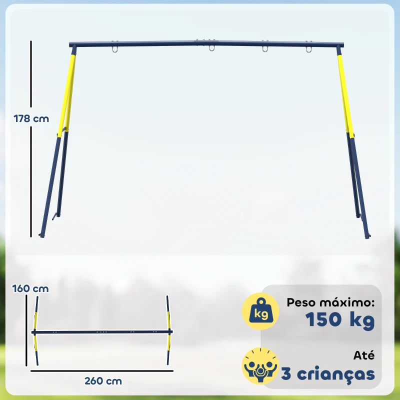 AIYAPLAY Estrutura de Baloiço Infantil Metálica para 2 Baloiços Carga 150 kg para Assento de Baloiço Ninho Azul