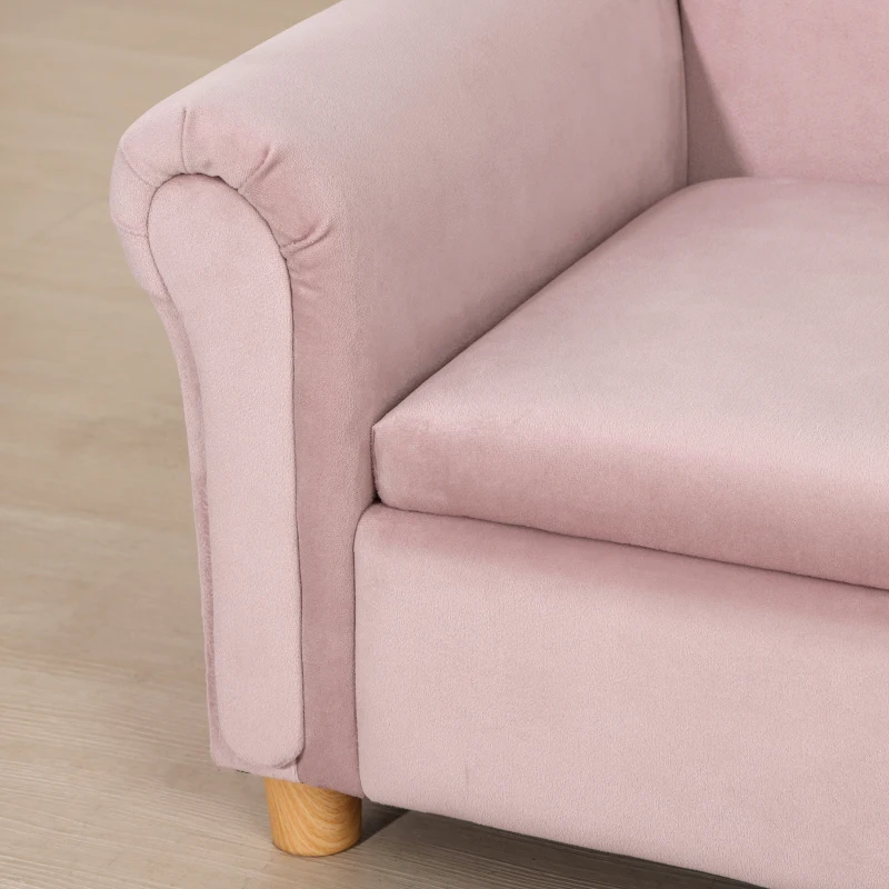 HOMCOM Kindersofa, Zweisitzer für Kinder 3-5 Jahre, Stauraum, Naturholzrahmen, 84 x 41,5 x 48,5cm, rosa