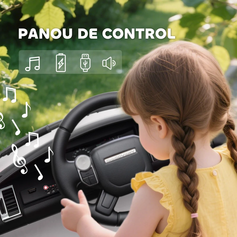 AIYAPLAY Mașină Electrică pentru Copii cu Licență Land Rover, Faruri LED, Claxon și Telecomandă, 105x68.5x58 cm, Albă