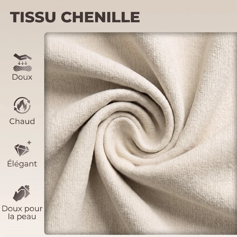 HOMCOM Tabouret de coiffeuse en chenille, tabouret de maquillage pivotant, tabouret de bar réglable en hauteur 51-66 cm, crème