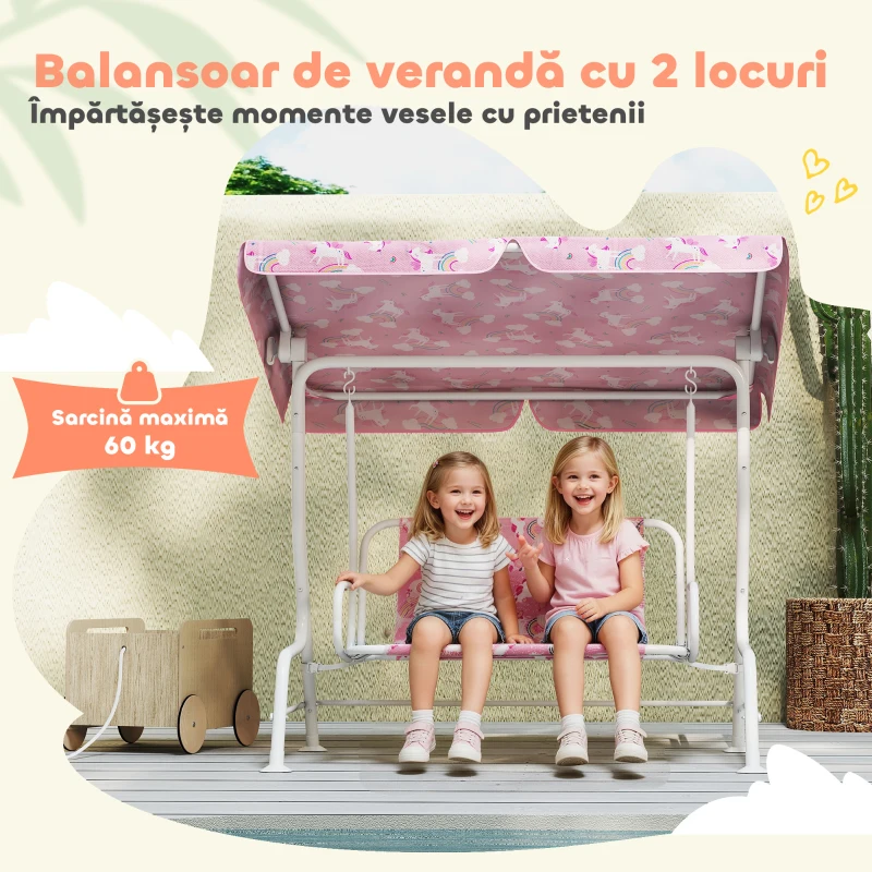 AIYAPLAY Leagăn pentru Copii, Leagăn de Grădină cu 2 Locuri 112x75x120 cm Roz