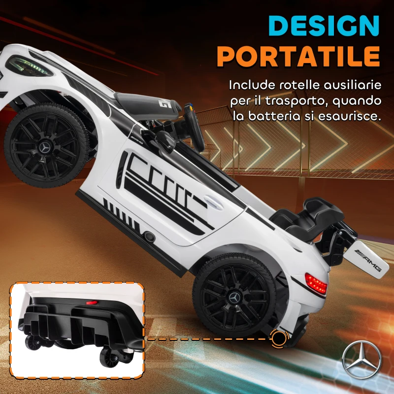 AIYAPLAY Auto Elettrica Bambini 3-8 Anni Mercedes-AMG 12V con Telecomando, Luci LED, Rotelle di Trasporto, Bianco