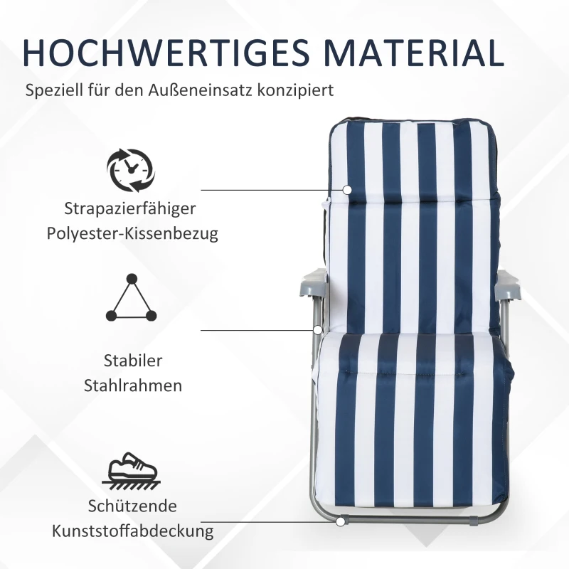 Outsunny Tuinstoel 2x Inklapbaar 60x75x104cm, Verstelbare Rugleuning, 5 Standen, Blauw Wit