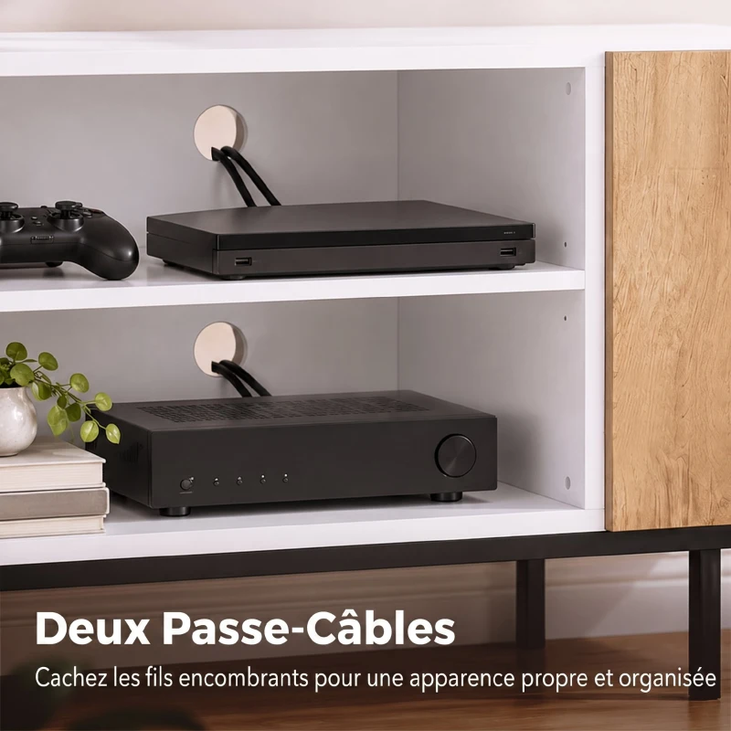 HOMCOM Meuble TV 140 cm, Meuble Télé pour Téléviseur jusqu'à 55 Pouces, 2 Portes à Fermeture Douce et Étagères Réglables, Blanc