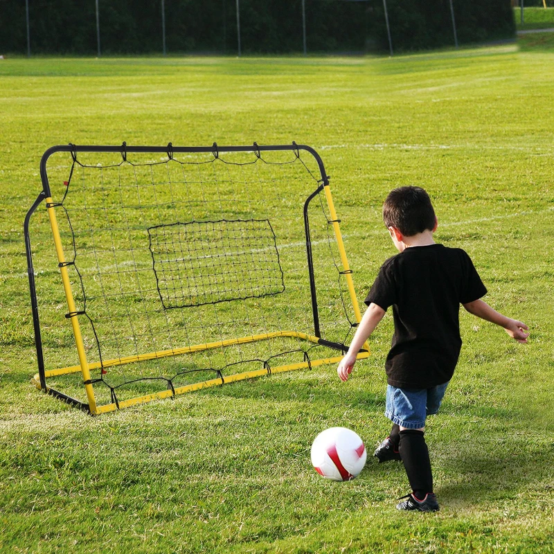 HOMCOM Filet de rebond de football, 184L x 123H cm, rebondisseur de football, 5 angles réglables de 60° à 90°,  jaune et noir