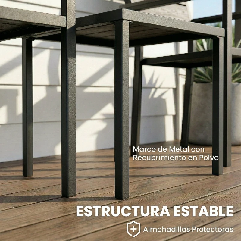 Outsunny Conjunto de Jardín de 3 Piezas con 2 Sillas y Mesa de HDPE Diseño Listones Efecto Madera para Patio Balcón Negro