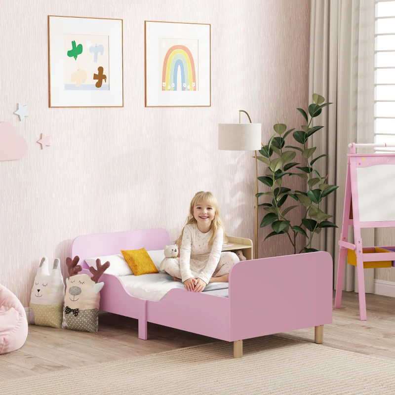 AIYAPLAY Kinderbedframe, eenpersoonsbed voor kinderen, veiligheidshekje, klein bed voor kinderkamer, MDF, zonder matras, Roze(m-2)