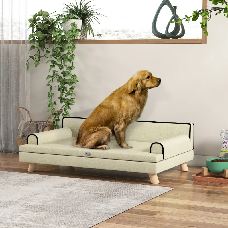 PawHut Canapé pour chien chat design scandinave coussin moelleux amovible pieds bois massif 100 x 62 x 32 cm beige