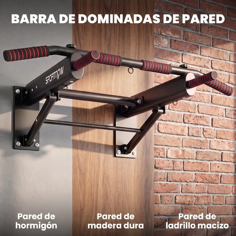 SPORTNOW Barra de Dominadas para Pared Plegable con 3 Anillas para Bandas de Resistencia Agarres Antideslizantes Capacidad 120 kg Negro