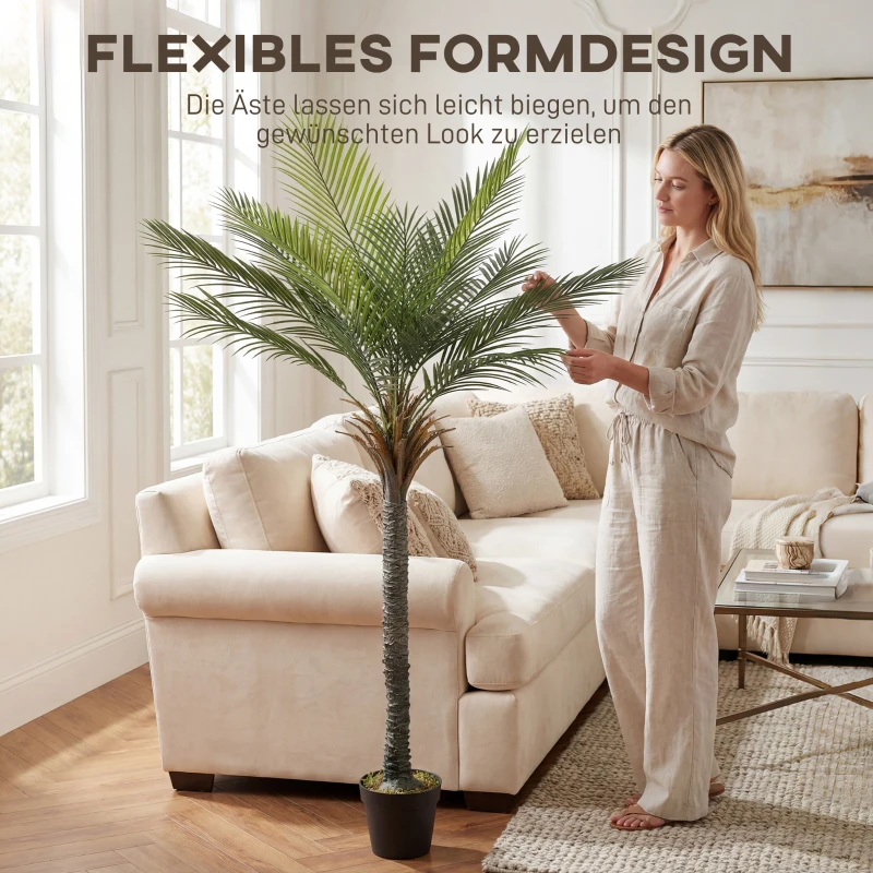 HOMCOM Kunstpalm 180 cm - Grote kunstplant in pot, net echt, voor woonkamer en balkon
