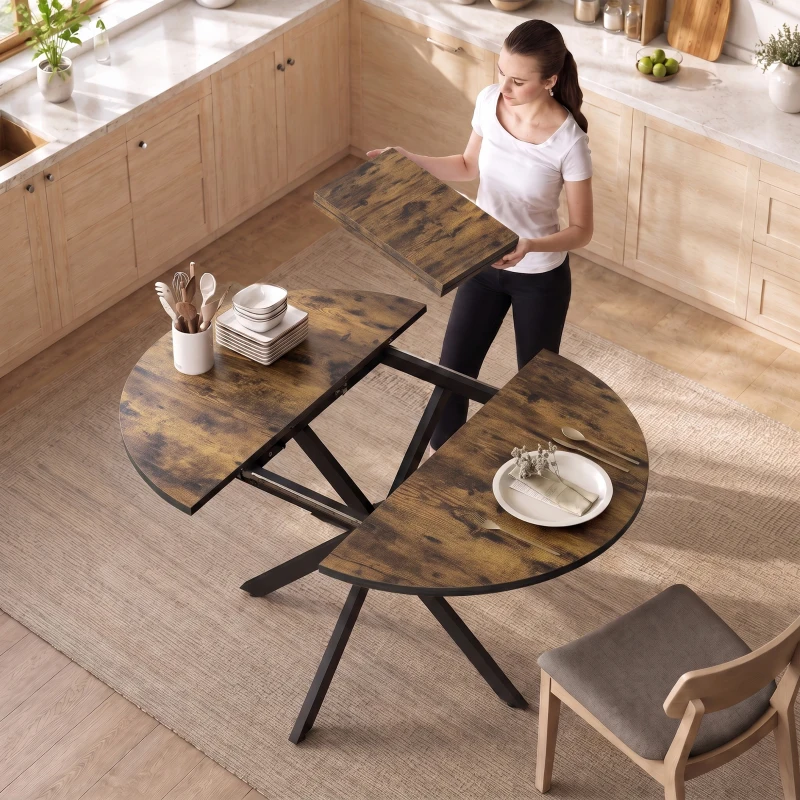 HOMCOM Uitschuifbare eettafel voor 4-6 personen, industriële keukentafel met stalen X-poten, rustiek bruin
