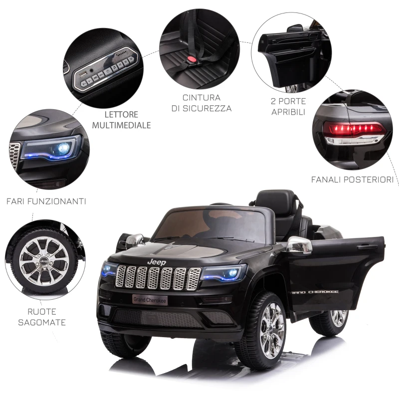 HOMCOM Macchina Elettrica Jeep per Bambini 12V, Guida Manuale e con Telecomando Velocità 0-3km/h, 114x76x58cm, Nero