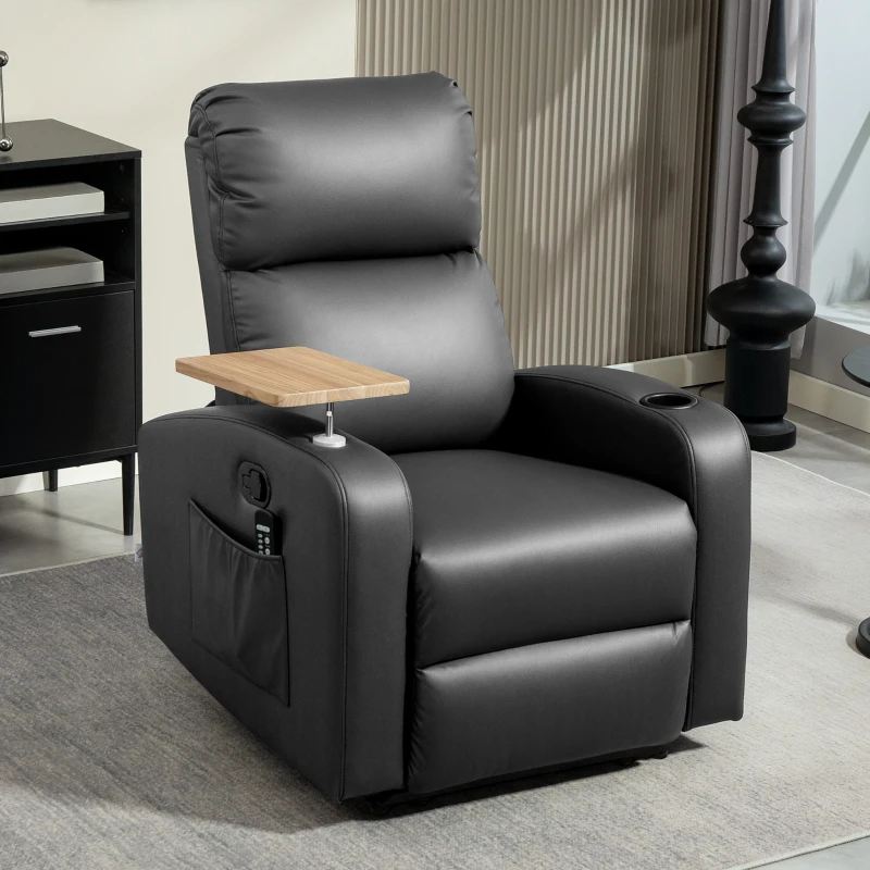 HOMCOM Massagesessel Relaxsessel Liegesessel, 1 Klapptisch, 1 Fußstütze; 77 cm x 93 cm x 105 cm, Schwarz(m-10)