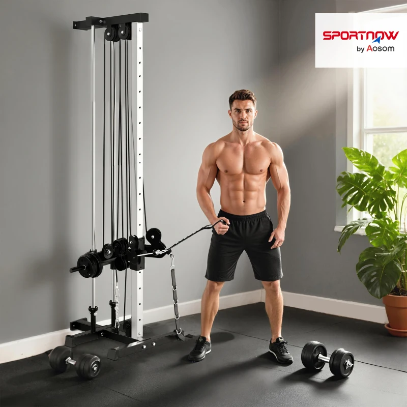 SPORTNOW Wall Mount Cable Machine, 15 Positions Adjustable Cable Crossover Machine Dual Pulley System for Home Gym