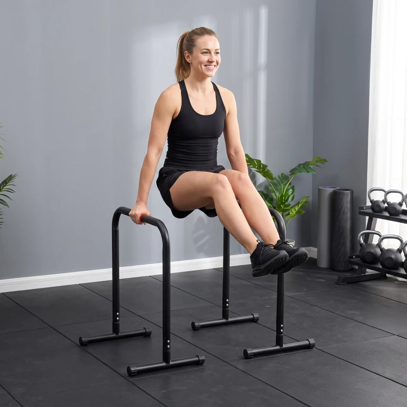 HOMCOM Barras Paralelas Training Soporte con Mango Extra Ancho para Flexiones Inclinadas Musculación Calistenia Dips 63x41x73 cm Negro