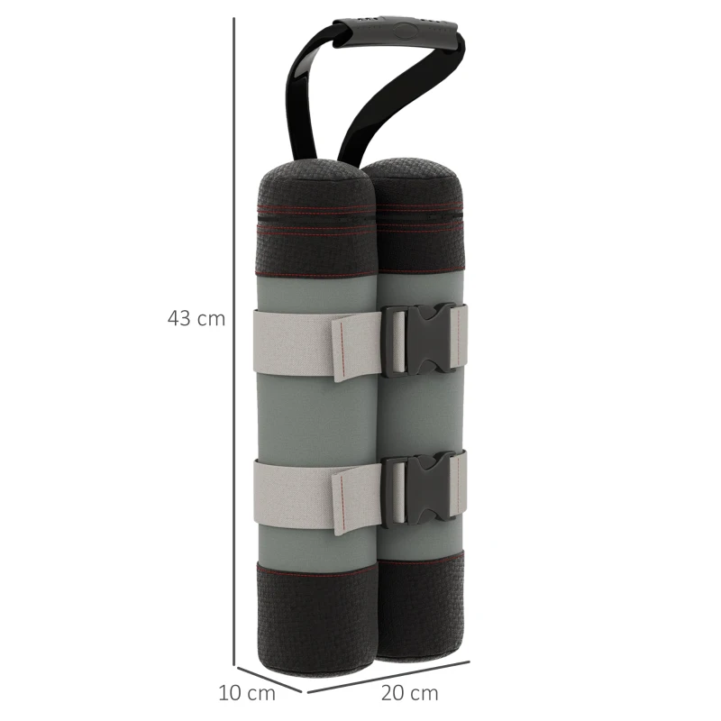 Outsunny Set 4 Pesi per Gazebo Riempibili con Sabbia fino a 12 kg, in Tessuto Oxford 168D, 20x10x43 cm, Nero e Grigio