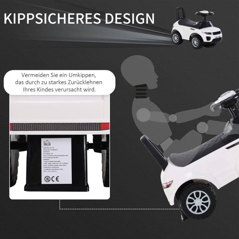 HOMCOM Kindervoertuig met claxon duwauto loopauto opbergruimte PP wit