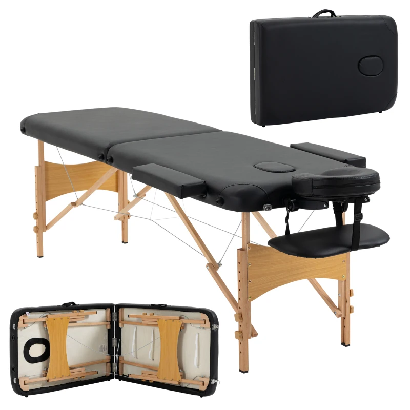 HOMCOM Massagetisch, klappbare Massageliege, höhenverstellbare Massagebank für Spa, Salon, Kunstleder, Holz, Schwarz