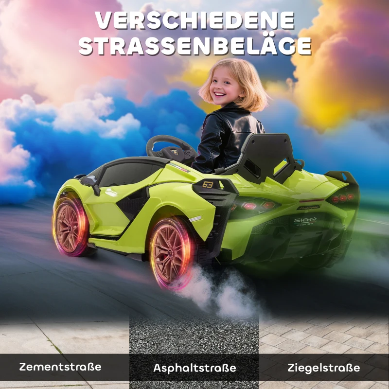 HOMCOM Kinder Elektrische Auto, Lamborghini, 3-5 km/u, Afstandsbesturing, voor 3-5 jaar, Groen