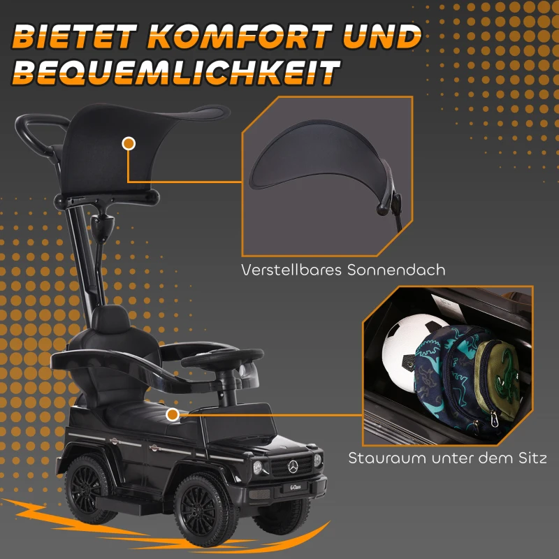 HOMCOM Rutschauto mit Schiebstange Mercedes-Benz G350 Rutschfahrzeug mit Lenkrad 3-in-1 Schiebeauto für 18-36 Monate Kinder Schwarz