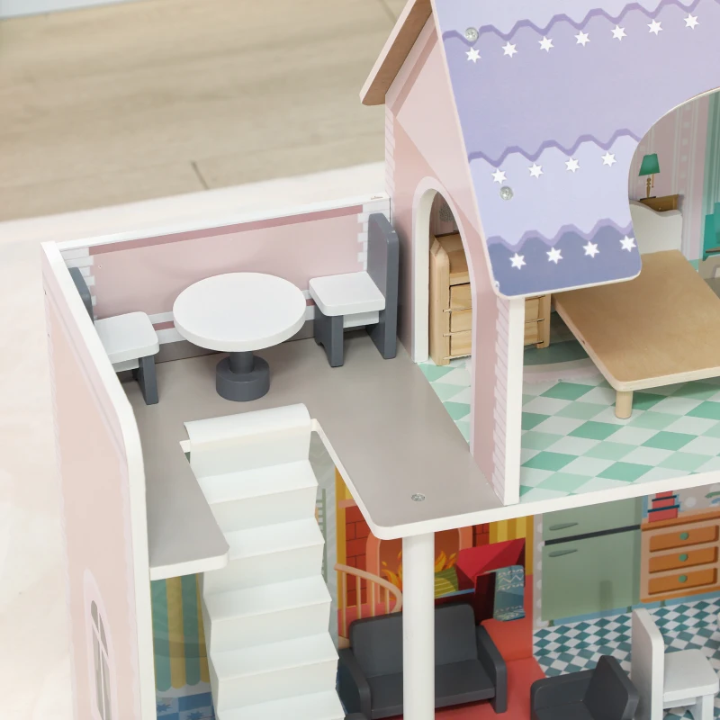 AIYAPLAY Casa de Muñecas con Muebles y Accesorios con Balcón 2 Pisos Juguete para Niños y Niñas a Partir de 3 Años Multicolor