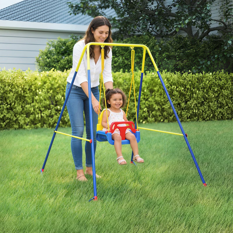 AIYAPLAY 3 in 1 Toddler Swing Set, Folding Child Swing Set with Seat Belt, Adjustable Seat for Outdoor Indoor, Blue