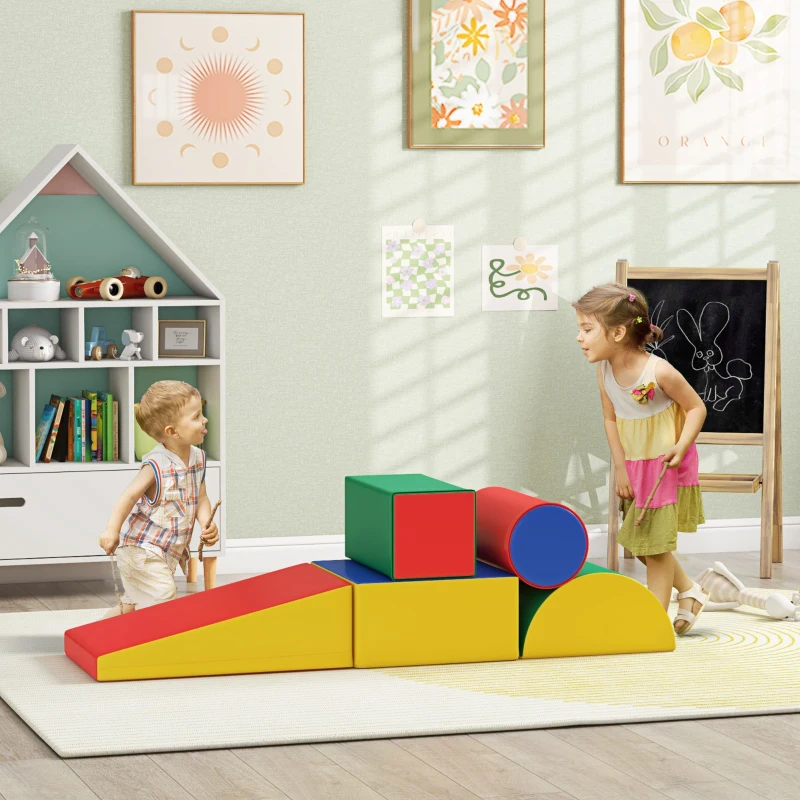 HOMCOM Softbausteine, Kletter- und Krabbelspielzeug, Kunstleder, EPE-Schaumstoff, Mehrfarbig, Verschiedene Formen(m-2)