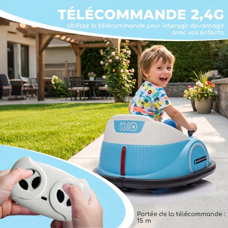 AIYAPLAY Voiture Tamponneuse Électrique Enfant 12V, Rotation à 360°, Auto-Tamponneuse Enfant avec Télécommande, Bleu