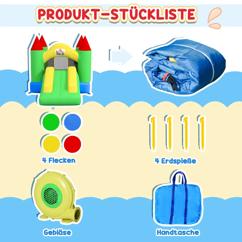 HOMCOM Springkasteel met Glijbaan en Veiligheidsnet, tot 100 kg, 3-10 jaar, 300x180x160cm