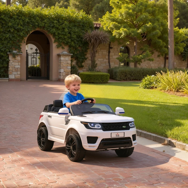 HOMCOM Coche Eléctrico SUV para 3-6 Años Coche de Batería 12V con 2 Motores Mando a Distancia 110x68x52 cm Blanco