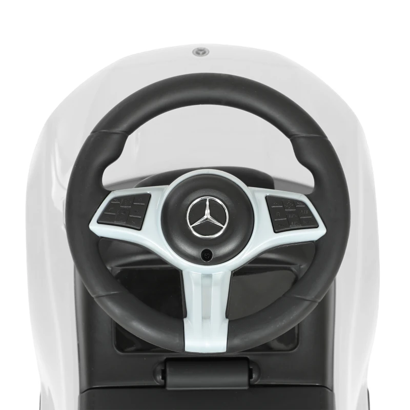 AIYAPLAY Porteur Enfants 3 en 1 Mercedes-Benz sous Licence, Garde-Corps, Espace de Rangement, Klaxon, 83x40x90cm, Blanc
