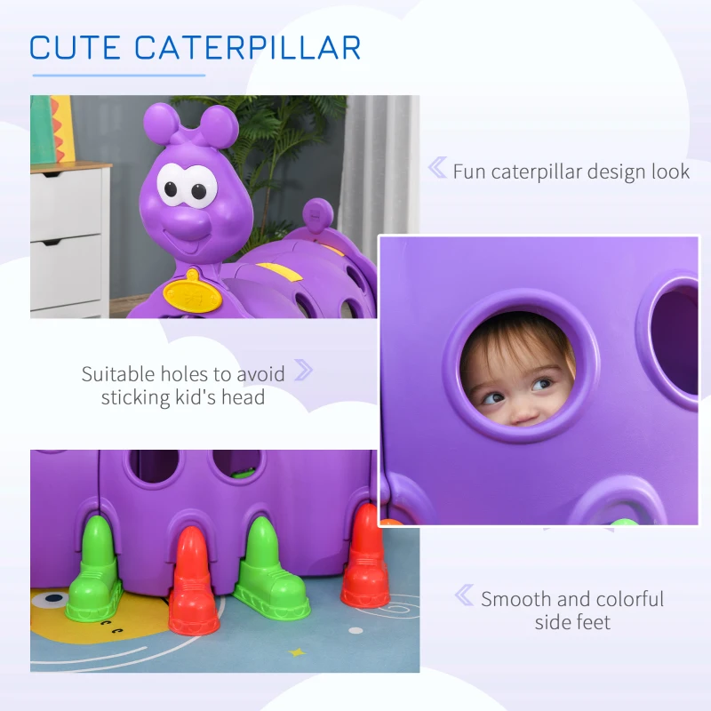 Outsunny Kids Play Tunnel, Caterpillar Crawling Tunnel, for Ages 3-6 Years - Purple