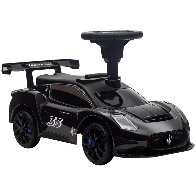 AIYAPLAY Rutschauto, Maserati, Stauraum, Hupe & Musik, Flüsterreifen, für 1,5 bis 5 Jahre, bis 25 kg, Schwarz