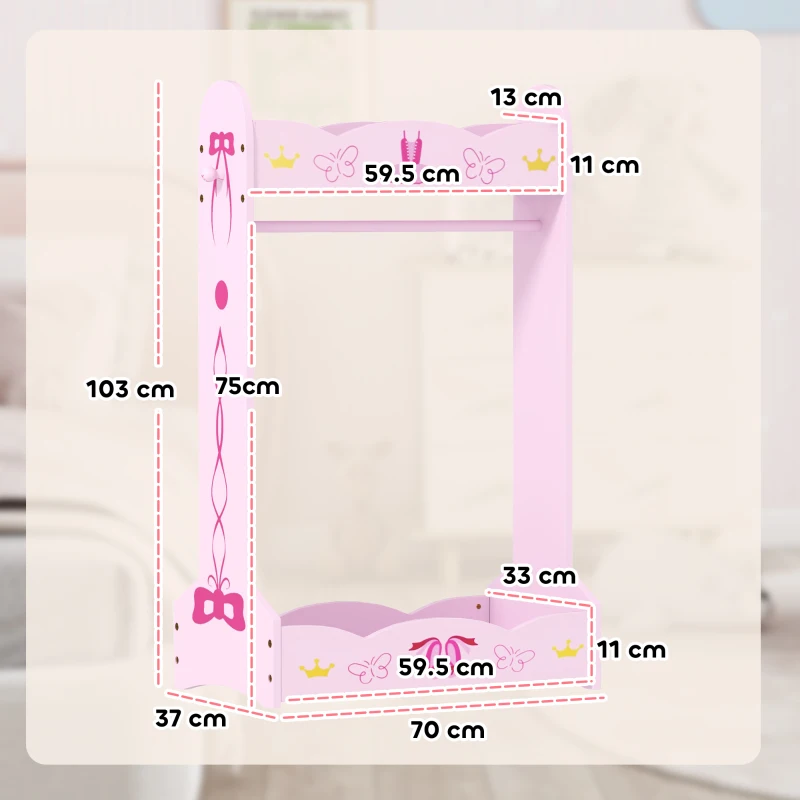 AIYAPLAY Kids Clothes Rail with Two Shelves, for 3-8 Years, Pink