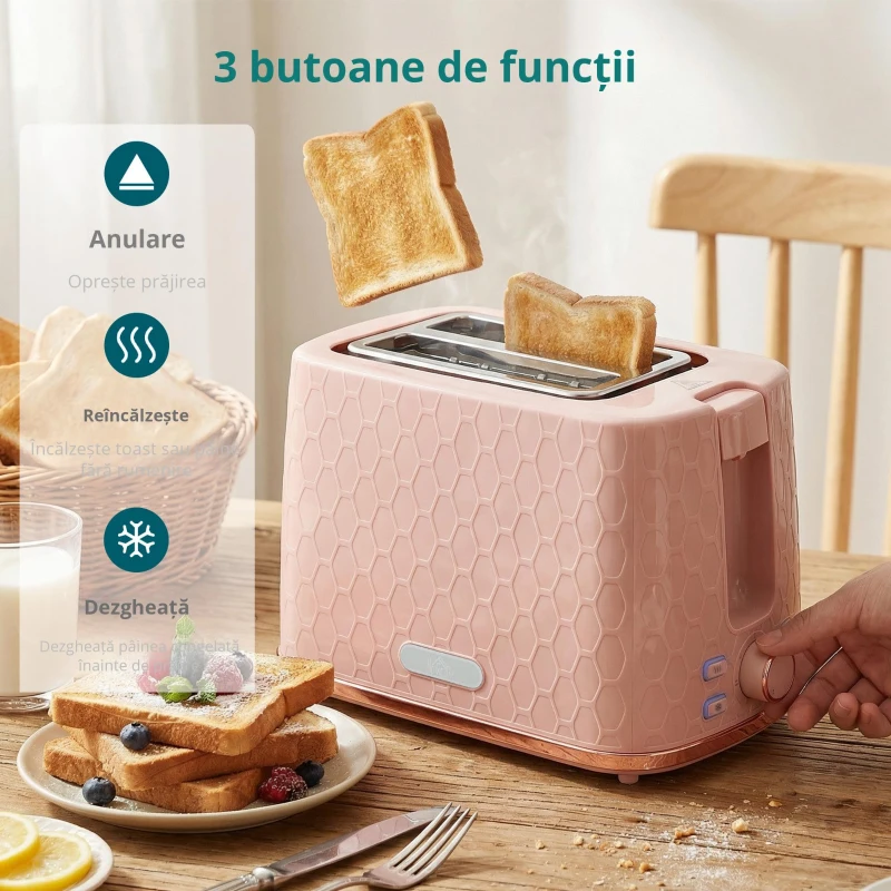HOMCOM Set fierbător și prăjitor, fierbător rapid 1,7 L 2200 W cu oprire automată și prăjitor pentru 2 felii cu tavă pentru firimituri, Roz