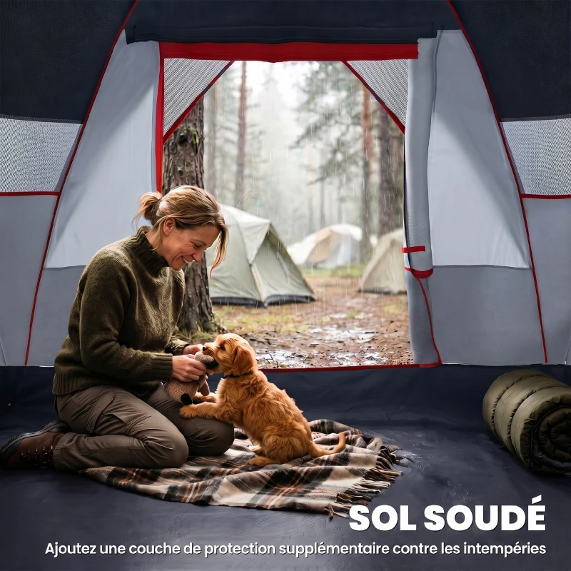 Outsunny Tente de camping familiale 5 pers. - tente tunelle ventilée facile à monter - grande porte + 2 fenêtres - 4,55L x 2,2l x 1,8H m fibre verre polyester oxford gris
