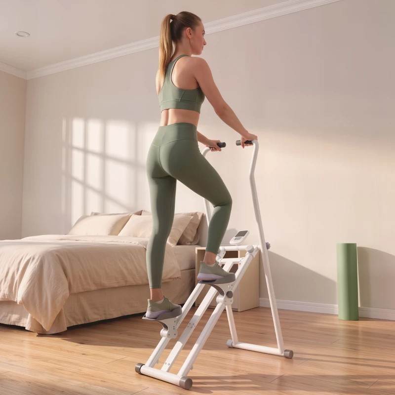 SPORTNOW Stepper d'Escalier Pliable, 3 Niveaux de Résistance, Hauteur Réglable, Écran LCD, Charge 150 kg, 90x50x133cm, Blanc