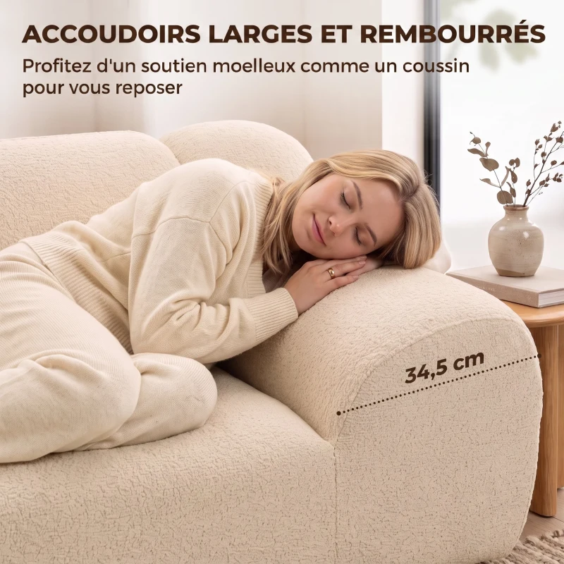 HOMCOM Canapé 2 Places en Chenille, Canapé de Salon 174cm, Assise et Accoudoirs Larges Rembourrés, Entièrement Compressé, Beige