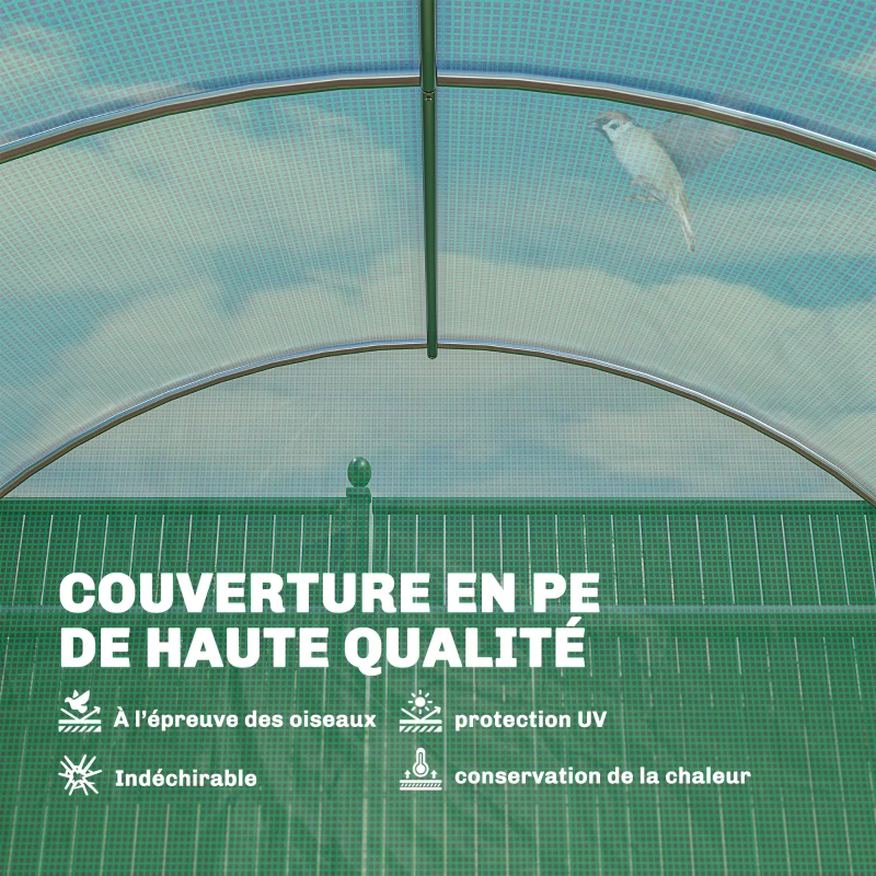 Outsunny Serre tunnel de jardin 18m², serre de jardin tunnel avec porte et 12 fenêtres avec moustiquaires, 295x597x200cm, vert