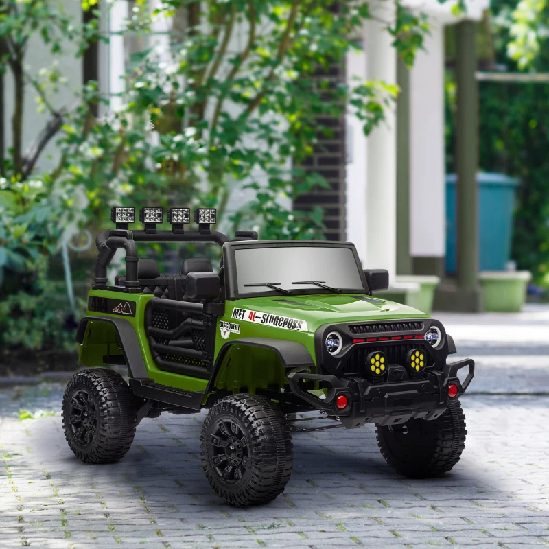 AIYAPLAY Coche Eléctrico para Niños de +3 Años con Batería 12V Mando a Distancia Faros LED Bocina Música Verde