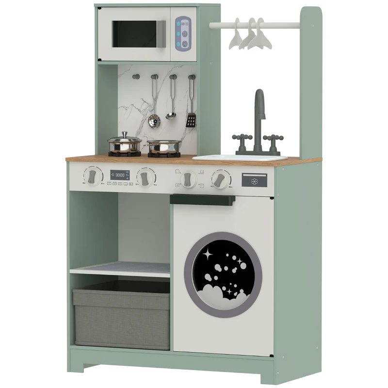 AIYAPLAY Cuisine enfant jouet d'imitation, dinette enfant avec cuisinière, évier, micro-ondes, 5 accessoires, vert