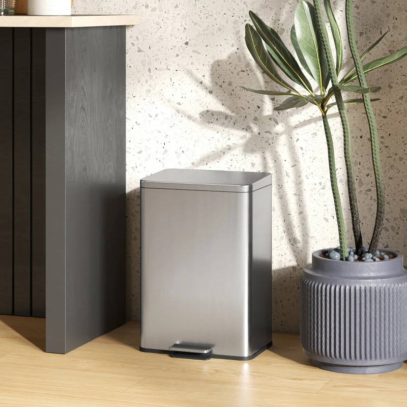 HOMCOM Mülleimer 20 L Treteimer mit Softclose-Deckel, Pedal, abnehmbar Inneneimer Silber, 34,2 x 30,6 x 44,2 cm