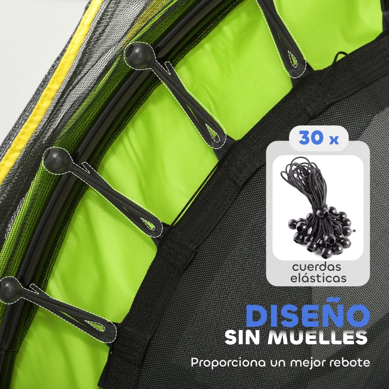 HOMCOM Cama Elástica Infantil Trampolín para Niños de 3-6 Años con Red de Seguridad Carga 45 kg Ø140x190 cm Verde