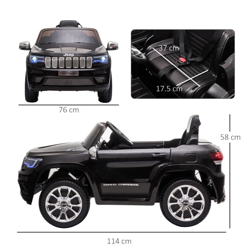 HOMCOM Macchina Elettrica Jeep per Bambini 12V, Guida Manuale e con Telecomando Velocità 0-3km/h, 114x76x58cm, Nero